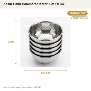 Ensemble de bols artisanaux en acier inoxydable SS304 de 9,5 cm, finition miroir, ensemble de six pièces Katori par Kesar Home Decor pour hôtels et mariages, martelé à la main par des experts - Product Image 4
