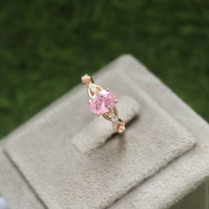 Oval Cut Pink Sapphire <b>Ring</b> 925 Sterling Silver 14K Rose Gold Plated <b>CZ</b> Halo <b>Ring</b> Elegant Jewelry Gift For Women - Product Image 6