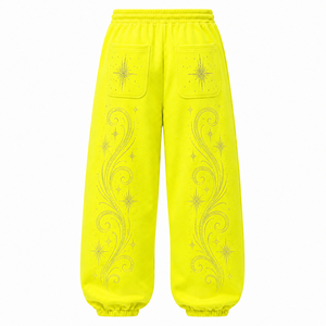 Yellow <b>Sequined</b> 100% Cotton Anti-Pilling Sweatpants Elastic Waist Drawstring Men Casual <b>Jogger</b> Pants Winter Streetwear Fashion - Product Image 2