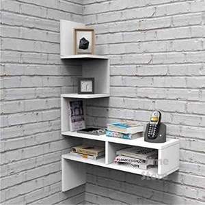 Étagères murales en bois |   Étagère d'angle suspendue pour salon, élégante |   Étagère flottante décorative Zig Zag pour la maison, organisateur de rangement - Product Image 1