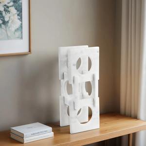 Organisateur de bouteilles en marbre blanc de luxe pour comptoir de cuisine, étagère à vin contemporaine autoportante - Product Image 1