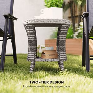 "Woven Gray 2-Tier Outdoor Patio <b>Coffee</b> <b>Table</b> with Composite Wood Top & PE Rattan Storage" - Product Image 6