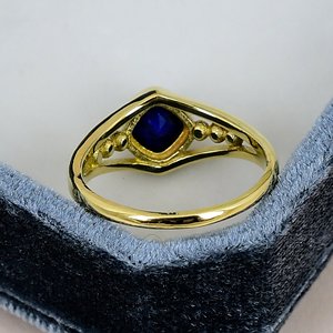 Bezel Setting Lapis Lazuli <b>Ring</b> Solid 925 Sterling <b>Silver</b> Yellow Gold Plated Split <b>Band</b> Gemstone <b>Ring</b> For Women Anniversary - Product Image 4