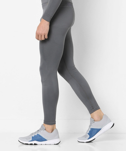 Men's Compression Set Crew Neck Long Sleeve <b>Top</b> Full Length Pants Solid Gray Sweat-Wicking Seamless Yoga Wear - Product Image 3
