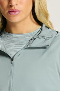 Ensemble veste coupe-vent légère et short vert pour femme, ensemble de survêtement athlétique à capuche et fermeture éclair intégrale, ensemble décontracté avec panneaux contrastés - Product Image 5