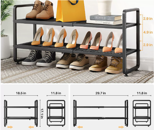 Standing <b>Metal</b> Double Tier Storage <b>Rack</b> for Home Organization and Entryway - Product Image 4