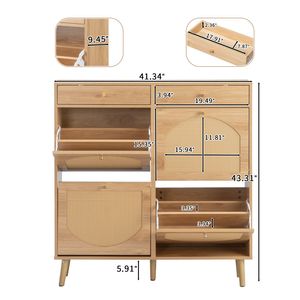 Mobiletto Portascarpe in Stile Antico con 2 Cassetti e 4 Scomparti Ribaltabili in Truciolato di Mango 105*24*110cm Colore Legno Naturale - Product Image 4