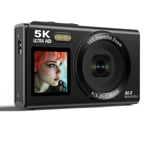 กล้องวิดีโอ Creator's Pick 5K ความละเอียด 80MP, จอแสดงผลคู่ (2.8 นิ้ว + 1.54 นิ้ว), บันทึกขณะชาร์จ, ตั้งเวลาถ่ายและถ่ายแบบไทม์แลปส์สำหรับ <span class=keywords><strong>YouTube</strong></span> - Product Image 5