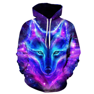 Galaxy Wolf Print Digitaldruck Fleece Umweltfreundlicher Herren Pullover Hoodie Streetwear Kapuzenpullover - Product Image 2