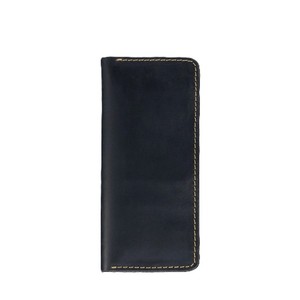 <b>Black</b> Genuine <b>Leather</b> Long Bifold Card Holder <b>Wallet</b> Slim Cash Pocket Minimalist Chequebook Sleeve Organizer Bag For Men - Product Image 1