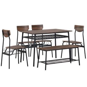 Modern 6-Piece Dining Set for Home <b>Kitchen</b> Rectangular Table <b>Bench</b> <b>with</b> 4 Chairs and <b>Storage</b> Racks Steel Frame by NA - Product Image 3