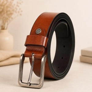 High Finish Men's Fashion Brown Leather Casual <b>Belt</b> for <b>Jeans</b> or Trouser with Single Prong Brass pin Buckle Male <b>Belt</b> - Product Image 2