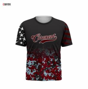 Camiseta Personalizada con Logotipo Frontal, Diseño de Bandera Estadounidense en Camuflaje Degradado, Estrellas y Rayas Digitales, Dos Tonos, Cuello Redondo, Transpirable, 100% Poliéster - Product Image 1