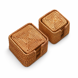 Ensemble de sous-verres en rotin tressé à la main, épaisseur 10 mm, durables, naturels, personnalisables, pour boissons chaudes et froides, usage domestique et commercial - Product Image 1