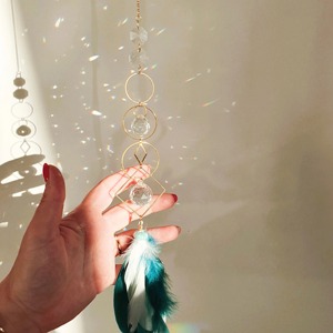 4 Layer Gold Metal And Pink Feathers Sun Catcher Wall Hanging For Home <b>Window</b> Decor Elegant Luxury Boho Style <b>Light</b> Art Piece - Product Image 4