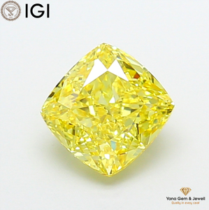 Diamant de laboratoire CVD 3,00 carats taille coussin avec certification IGI, clarté VS2, couleur jaune vif fantaisie pour bague élégante de soirée - Product Image 1