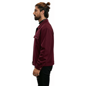 Men’s Burgundy <b>Zip</b>-<b>Up</b> <b>Jacket</b>, Stand Collar Casual Streetwear Outerwear, Long Sleeve Pocket <b>Jacket</b> for Autumn Winter - Product Image 2