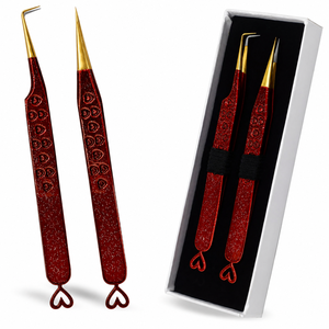 Pinzas para Pestañas con Diseño de Corazón Rojo y Puntas Doradas, Herramienta de Precisión de Acero Inoxidable para Aplicación de Pestañas - Product Image 6