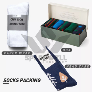 Chaussettes pour hommes SPARKWELL INDUSTRY, 100% coton, couleur unie, respirantes, tricotées, absorbant la transpiration, avec logo sur le bord, usage quotidien, style automne - Product Image 4