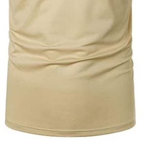 Polo à manches courtes beige pour homme avec col et poignets à motifs marron, coupe décontractée, respirant, en coton tricoté - Product Image 5