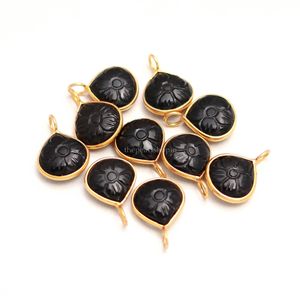 Colgante de flor de ónix negro natural, plata de ley 925, colgante de piedra preciosa tallada a mano, colgante de corazón para la fabricación de joyas, 12 mm - Product Image 6