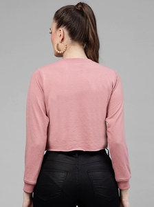 Sudadera Corta Estampada Moderna para Mujer, Cuello Redondo, Manga Larga, Informal, Color Rosa, Tejida, para Otoño - Product Image 2