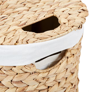 Handwoven Double Oval Water Hyacinth Laundry Hamper <b>With</b> <b>Lid</b>, 2-Compartment <b>Basket</b> <b>With</b> Cotton Liner For Bathroom, Vietnam Craft - Product Image 4