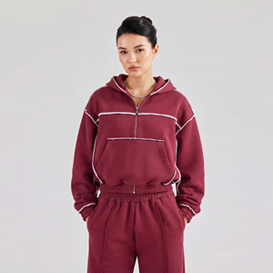 Sudadera con capucha y cremallera personalizada con bordado de chenilla, de algodón polar de 450 GSM de alto gramaje, estilo corto, para invierno, tejida - Product Image 1