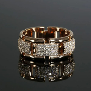 Anillo de compromiso y boda de moissanita de corte redondo, plata de ley 925, engaste pavé, estilo Iced Out, anillo ancho de lujo para él - Product Image 1