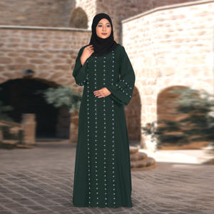 Abaya Modesta de Tela Nida con Delicados Adornos de Cristal, Talla Grande, Corte Recto, Manga Larga, Largo hasta el Suelo, para Mujeres Musulmanas - Product Image 1