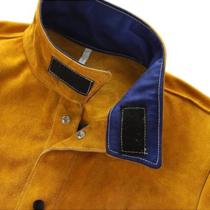 Chaqueta de Soldador de Cuero Resistente, Manga Larga, Cuello Alto, Cierre de Botones, Ropa de Trabajo Industrial Personalizada - Product Image 6