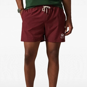 Shorts de bain pour hommes GYM ACTIVE, broderie, poches, style sportif vintage, tissu en toile tissée 100% coton, taille mi-haute, fermeture éclair - Product Image 1