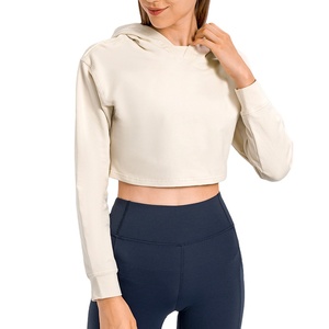 Custom Women's 2025 Cropped Oversize Pullover Hoodie Casual Hooded Sweatshirt with Crop <b>Top</b> Collar for <b>Winter</b> - Product Image 1