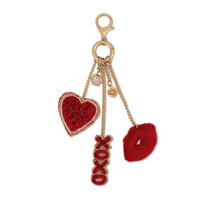 Beaded Heart Keychain Red Sweet Style Fashion Bag Charm Accessory - Product Image 1