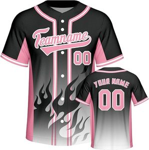 Camiseta de Béisbol Personalizada para Hombre, Manga Corta, con Botones, Uniforme de Equipo, Diseño de Llamas - Product Image 1