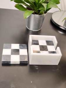 Premium Handmade Black and White Marble <b>Coasters</b> Check Design <b>Set</b> of 6 Natural Stone Coffee Tea Cup <b>Coasters</b> for Table Decor - Product Image 2