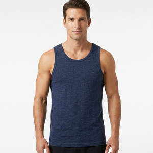 Camiseta sin mangas de punto azul marino para hombre, cuello redondo, estilo casual - Product Image 1