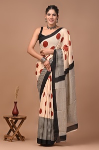 Sari en coton MulMul imprimé au bloc de qualité supérieure pour femmes, léger et doux, tenue traditionnelle indienne, sari en coton MulMul pour femmes - Product Image 3