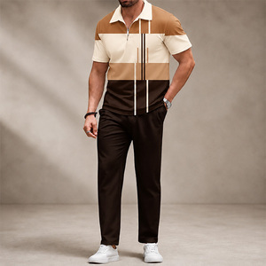 Conjunto Deportivo Polo Sublimado con Cierre de Cremallera, Personalizado, de Secado Rápido, Estilo Urbano, Informal, de Verano, de 2 Piezas, con Bloques de Color - Product Image 2