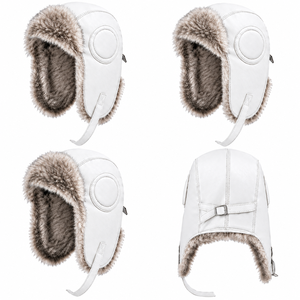 Gorro de esquí de invierno de cuero rojo con forro de piel sintética, gorro cortavientos cálido con protección para los oídos para adultos, uso en exteriores - Product Image 2