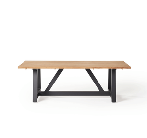 Mesa de Comedor de Madera de Teca Sólida para Exteriores con Estructura de Metal Negro, Mesa de Jardín Industrial, Mesa de Patio Minimalista Rectangular - Product Image 1