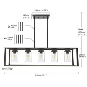 Lampadario a sospensione moderno a 5 luci per isola cucina, con paralume in vetro trasparente e gabbia lineare, per illuminazione sala da pranzo - Product Image 2