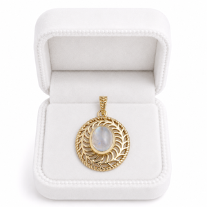 Rainbow Moonstone Sun Pendant Gold Tone Gemstone <b>Necklace</b> Celestial Jewelry Boho <b>Statement</b> Gift for Women Her - Product Image 4