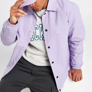 Lavender Lightweight Casual Coach Jacket Windbreaker Snap <b>Button</b> Front Minimalist Style Spring Outerwear Gear - Product Image 2