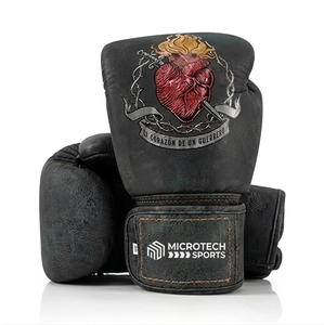 Gants de boxe professionnels en gros, personnalisés en cuir de vachette 14oz, pour sparring et entraînement de kick-boxing, fermeture auto-agrippante, respirants, unisexes - Product Image 1