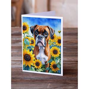Boxer caprichoso en girasoles A7 tamaño 5x7 tarjetas de notas en blanco Paquete de 8 con sobres juego de tarjetas de felicitación - Product Image 2
