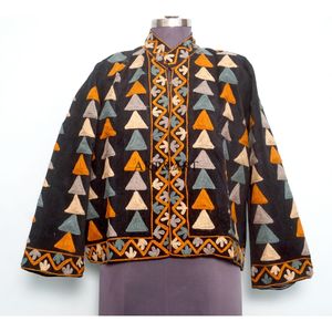 Chaqueta de Algodón Puro Bordada a Mano para Mujer, Otoño Invierno, con Cierre de Botones, Manga Larga, Talla Única - Product Image 1