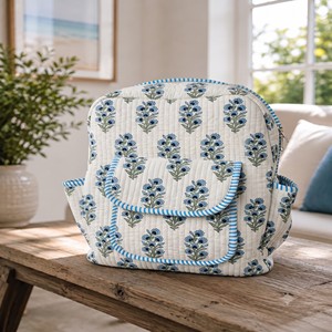 Sac à dos matelassé 100 % coton léger et luxueux, tendance, pour l'été, le collège, les affaires et les voyages, avec imprimé floral et fermeture éclair - Product Image 3