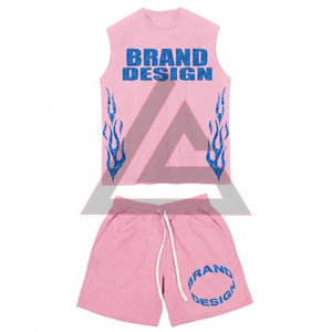 โรงงานผู้ผลิตเสื้อกล้ามและกางเกงขาสั้นชุดเซ็ตฤดูร้อนผ้าฝ้าย 100% ซักกรดแบบเรียบ สำหรับผู้ชาย คุณภาพสูง - Product Image 2