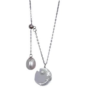 Collar Ajustable de Plata Pura S925 con Perla Natural de Agua Dulce Impecable, Concha de Mariposa Blanca, Collar Luna Viento Frío - Product Image 4